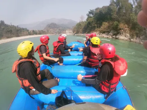 Scenic Lower Seti River valley with forests, hills, and whitewater rapids