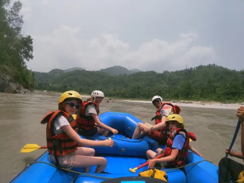 Young rafters sharing an exciting river adventure on Nepal’s Lower Seti