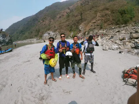 Professional rafting team navigating the Budhi Gandaki River in Nepal