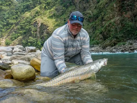 Fishing and rafting team exploring the remote Babai River valley