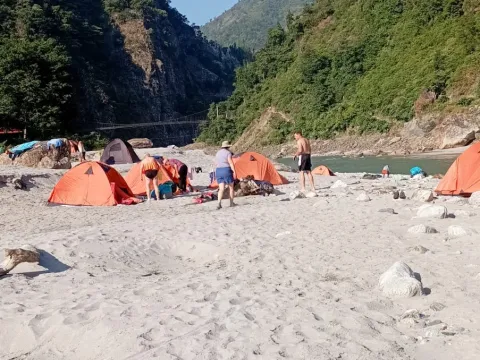 Riverside fishing camp during a four-day Budhi Gandaki adventure