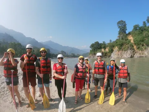 Peaceful Budhi Gandaki River landscape during a four-day fishing journey