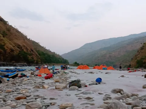 Riverside camping during a 3-day Kali Gandaki rafting adventure