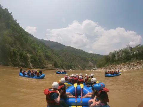 Marshyangdi River rafting adventure through scenic Himalayan landscapes in Nepal