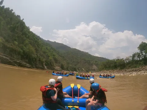 Rafting group enjoying exciting rapids on the Marshyangdi River Nepal