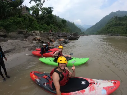 Marsyangdi River rafting expedition with professional guides and safety kayakers