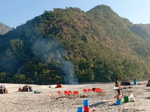 Riverside Camping During the Tamur River Rafting Expedition