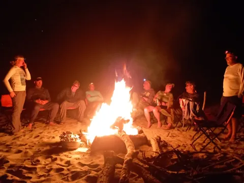 Evening campfire beside the Seti Karnali River