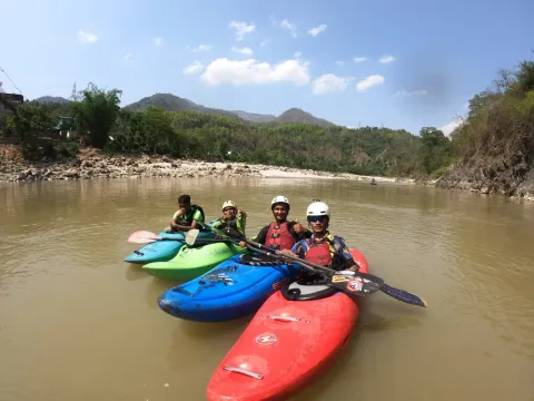 Charaudi to Fishling kayaking journey on the Trishuli River with scenic Himalayan landscapes