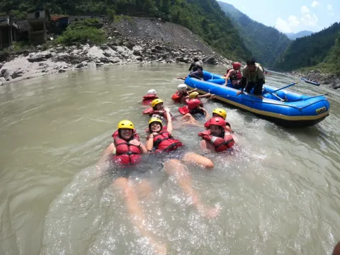 Rafting team enjoying the Trishuli River adventure