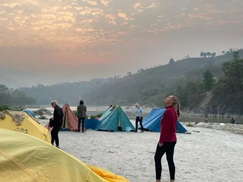 Riverside tent camp on the Trishuli River